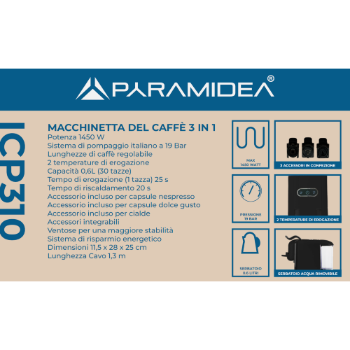 MACCHINA CAFFE' ROSSA 1450 W 19 BAR 3 IN 1 NESPRESSO/DOLCE GUSTO/CIALDA
