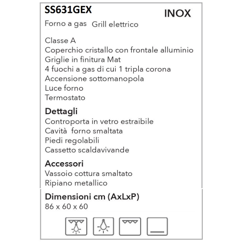 CUCINA 60x60 INOX GAS+GRILL A SLORENZ SS631GEX