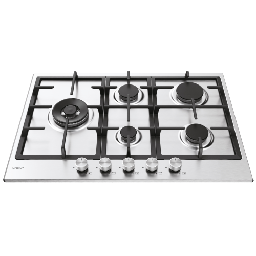 PIANO COTTURA INOX 5 FUOCHI COM. FRONT. 75 CM WOK GHISA CANDY