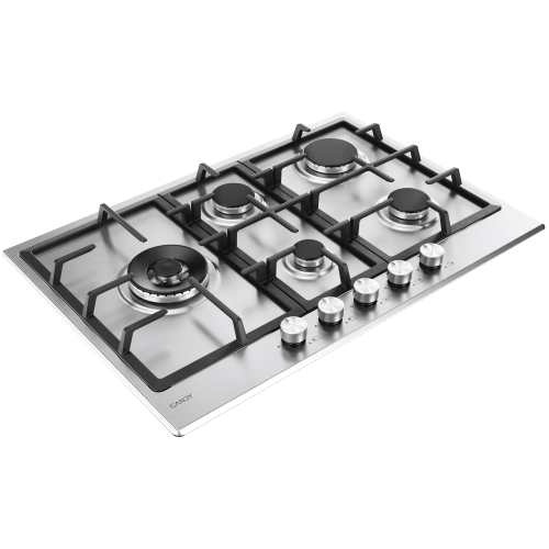 PIANO COTTURA INOX 5 FUOCHI COM. FRONT. 75 CM WOK GHISA CANDY