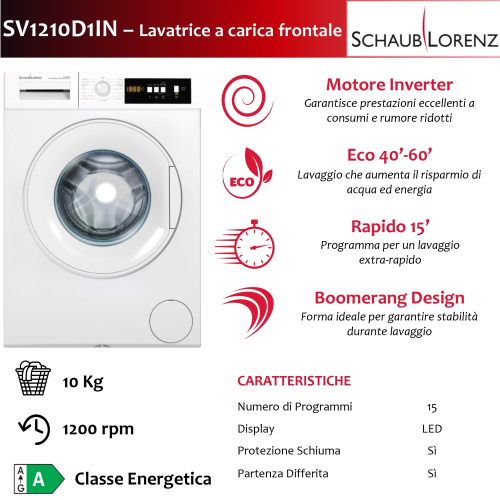 LAVATRICE 10 KG 1200 GR A INVERTER SCHAUB LORENZ
