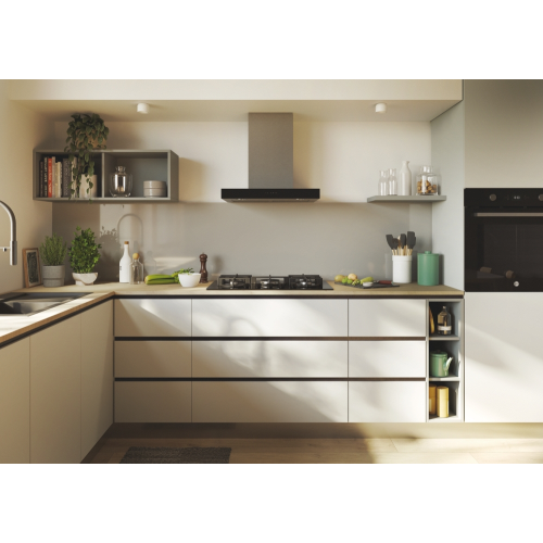 PIANO COTTURA VETRO NERO TEMP. 5 F. COM. FRONT. GHISA WOK 75 CM