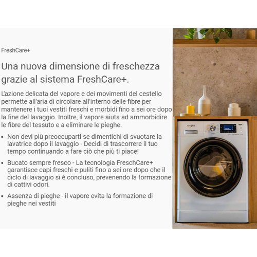 LAVATRICE 9 KG 1400 GR A-10% INVERTER VAPORE WHIRLPOOL