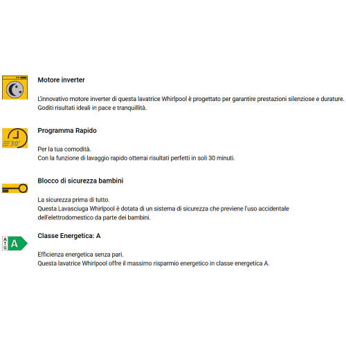 LAVATRICE 9 KG 1400 GR A-10% INVERTER VAPORE WHIRLPOOL