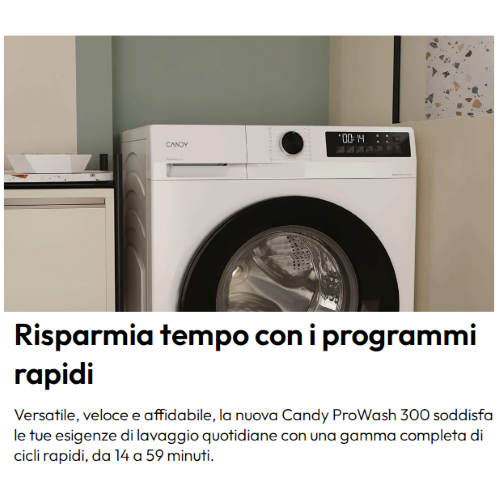 LAVATRICE 9 KG 1400 GR A-20% INVERTER VAPORE CANDY