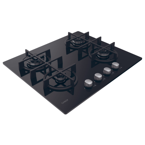 PIANO COTTURA VETRO NERO 4 F. COM.FRONT. 60 CM CANDY