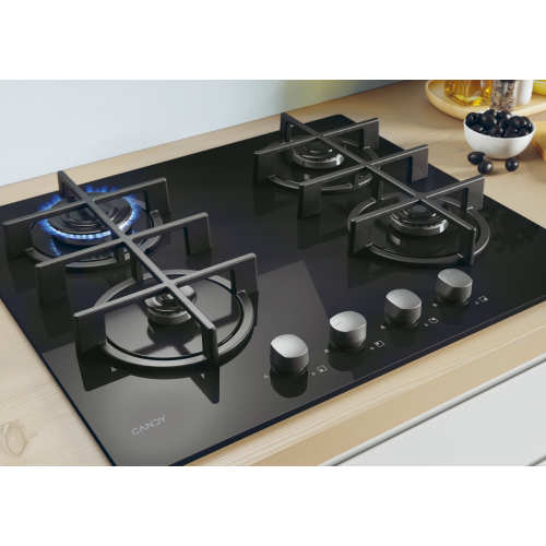 PIANO COTTURA VETRO NERO 4 F. COM.FRONT. 60 CM CANDY