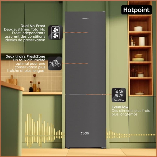 COMBINATO 355 LT DARKINOX NOFROST INVERTER C 203,5X59,5 HOTPOINT